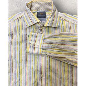 Thomas Dean Paisley Striped  Flip Cuff Mutlicolor Mens‎ Shirt Medium